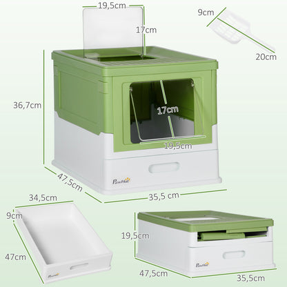 Pawhut Caja Arena Plegable Para Gatos Con Cubierta Desmontable 47,5x35,5x36,7 Cm_2