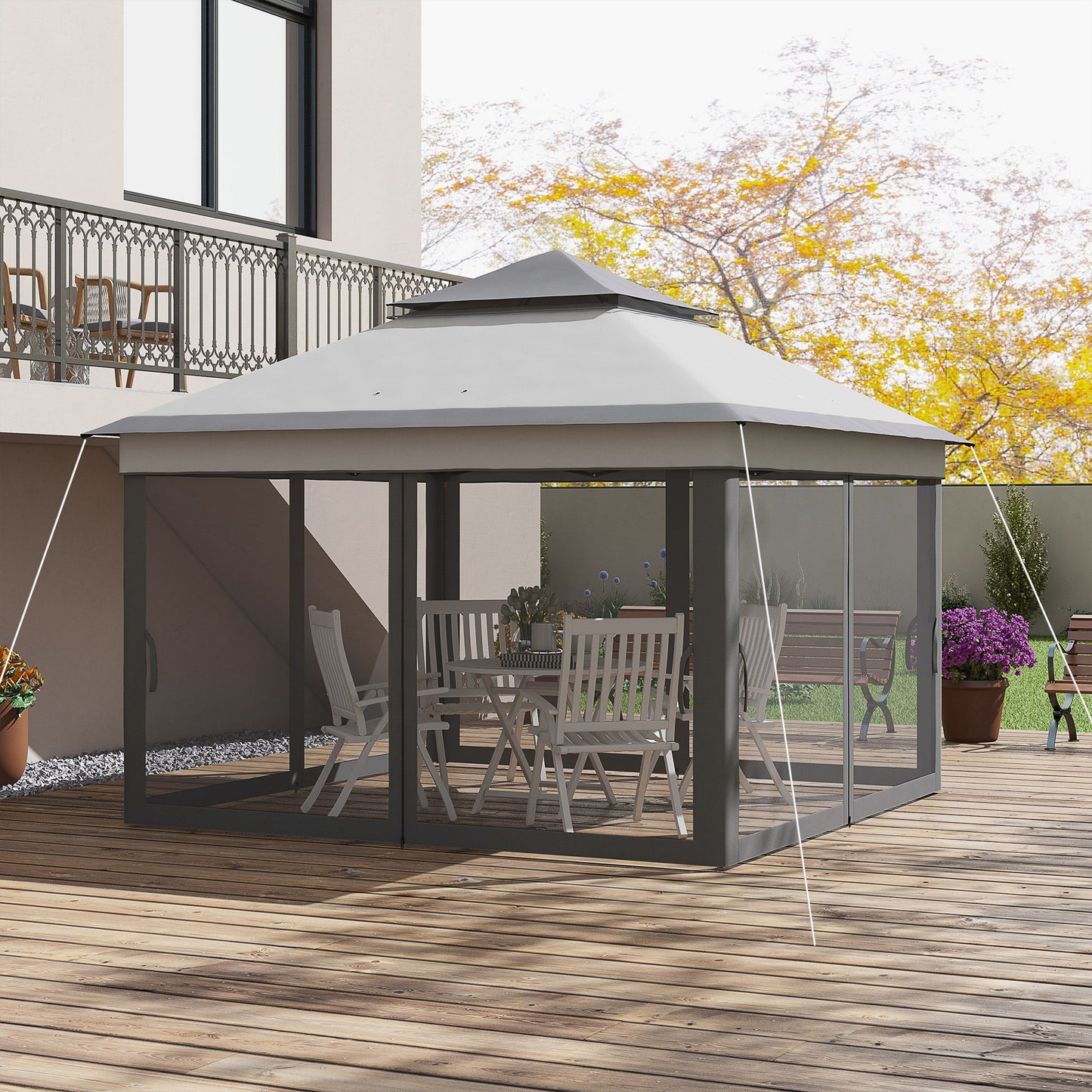 Outsunny Carpa Plegable 3,26x3,26x2,72 M Con Doble Techo Altura Ajustable Gris_3