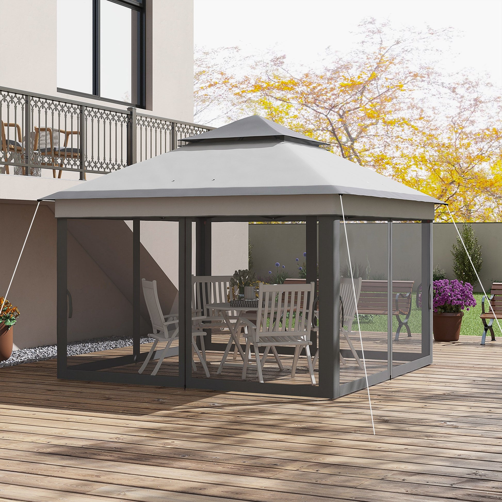 Outsunny Carpa Plegable 3,26x3,26x2,72 M Con Doble Techo Altura Ajustable Gris_3
