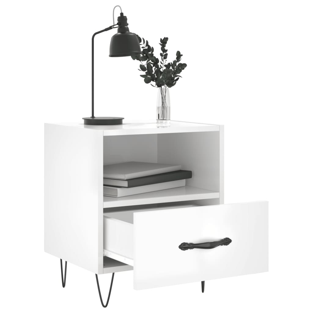 Mesita Noche 2 Uds Madera Ingeniería Blanco Brillo 40x35x47,5cm_1