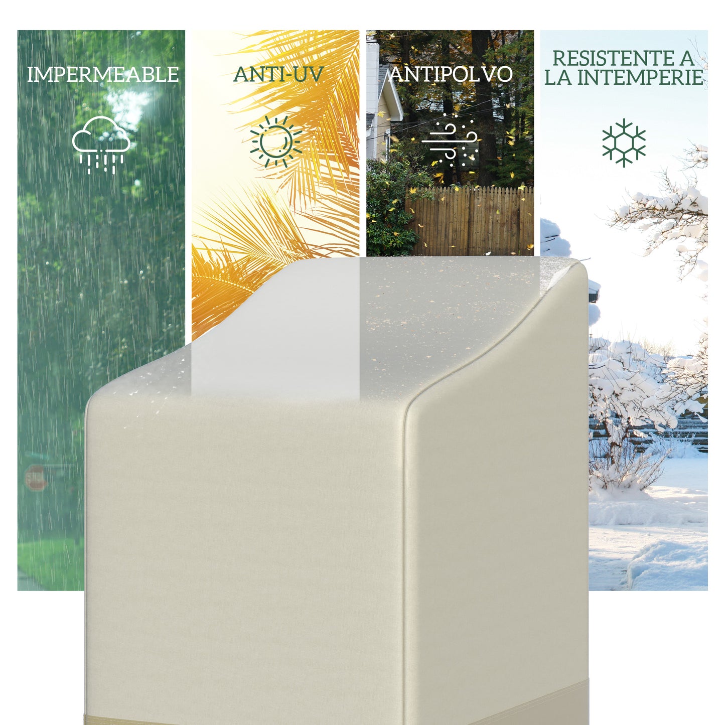 Outsunny Funda Para Sillas Apilables 90x70x115 Cm Impermeable Oxford 600d Beige_5