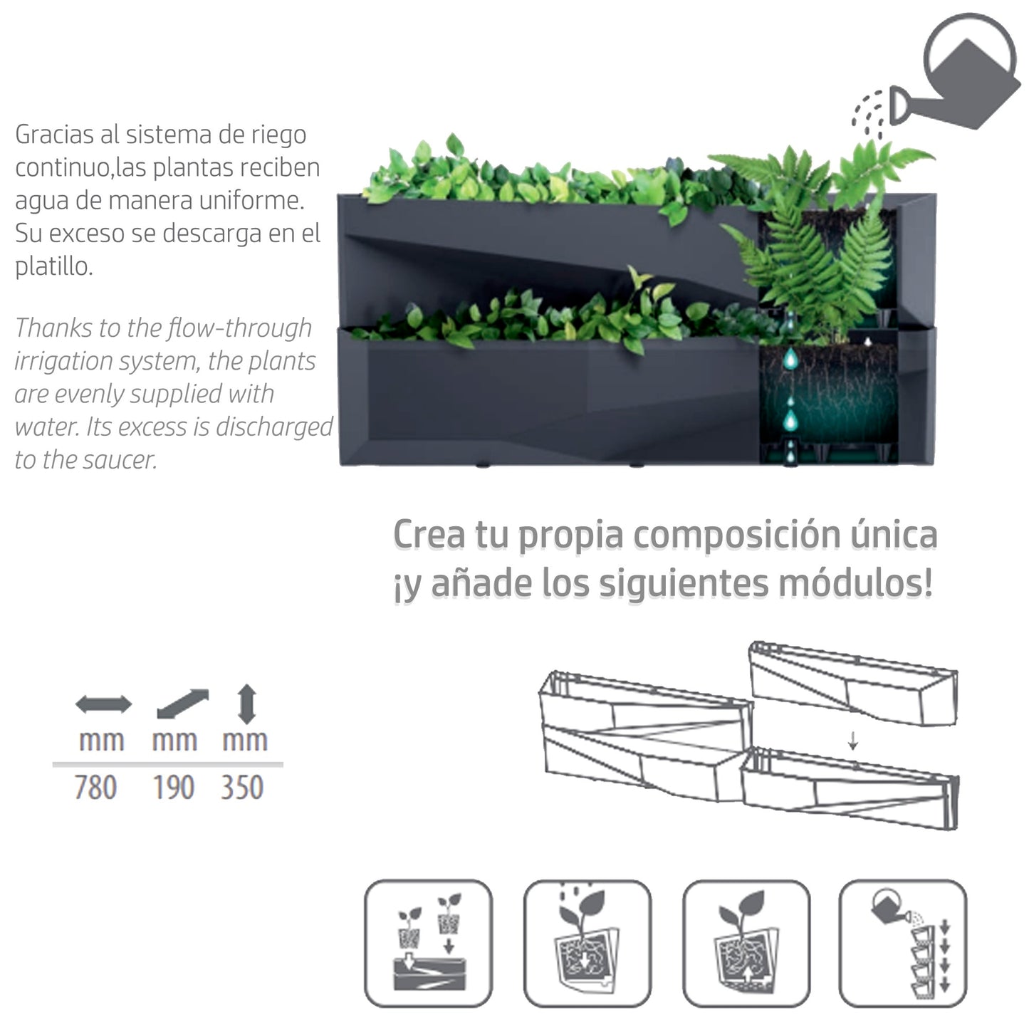 Set De 3 Herramientas De Jardín Cascade Garden Wall , Dimensiones (mm) 780x190x350, Color Antracita_1