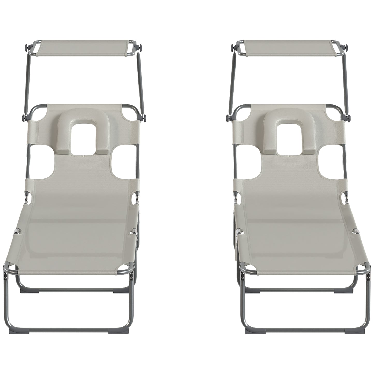 Outsunny Set De 2 Tumbonas Plegables Reclinables Con Dosel 360° Orificio Facial_4