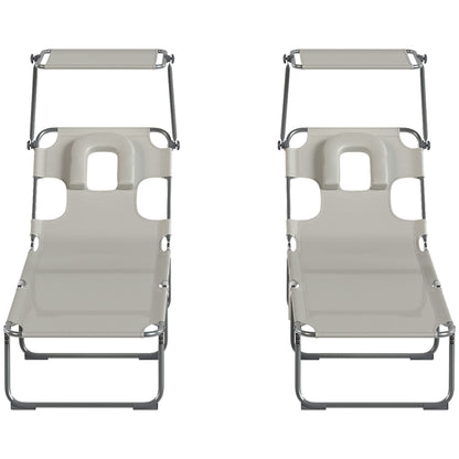 Outsunny Set De 2 Tumbonas Plegables Reclinables Con Dosel 360° Orificio Facial_4