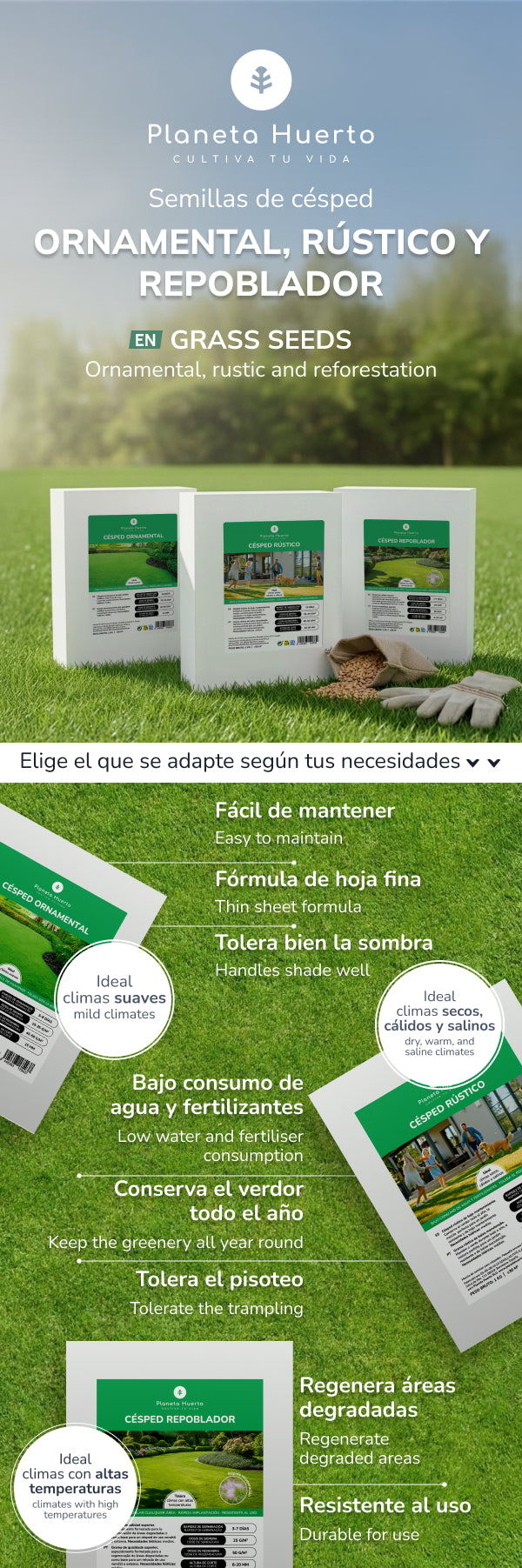 Semillas Césped Rústico Planeta Huerto 1 kg