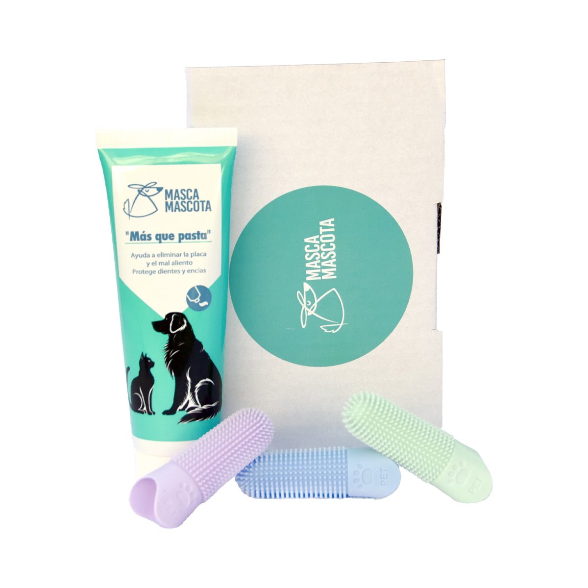 Pasta dental natural para perros y gatos con dedales limpiadores Masca mascota 100 g_1