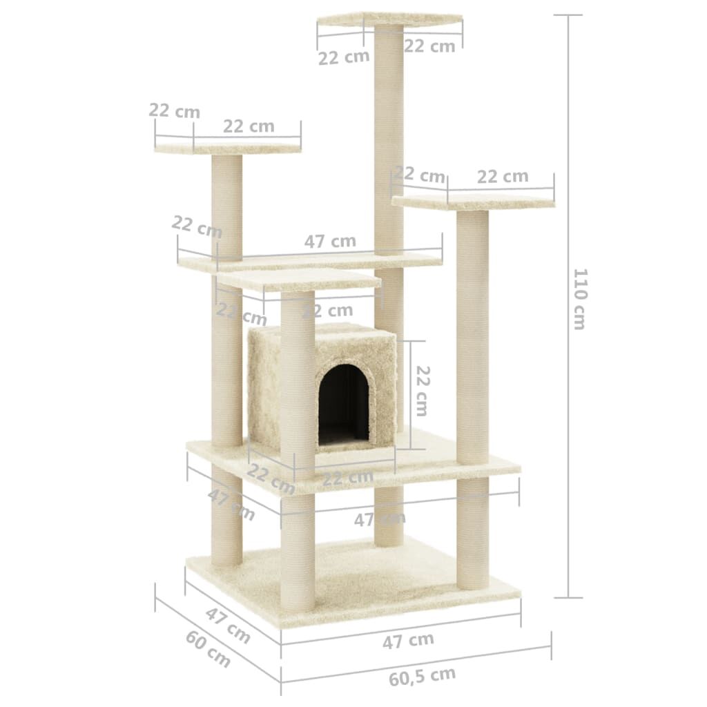 Vidaxl Rascador Para Gatos Con Postes De Sisal Crema 110 Cm_2