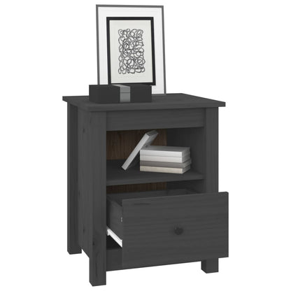 Mesita De Noche Madera Maciza De Pino Gris 40x35x49 Cm_1