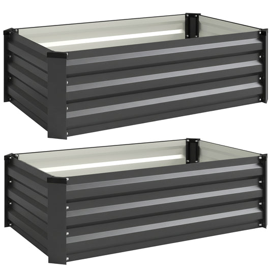Outsunny Juego De 2 Jardineras De Exterior De Acero 100x60x30 Cm Gris Oscuro_0