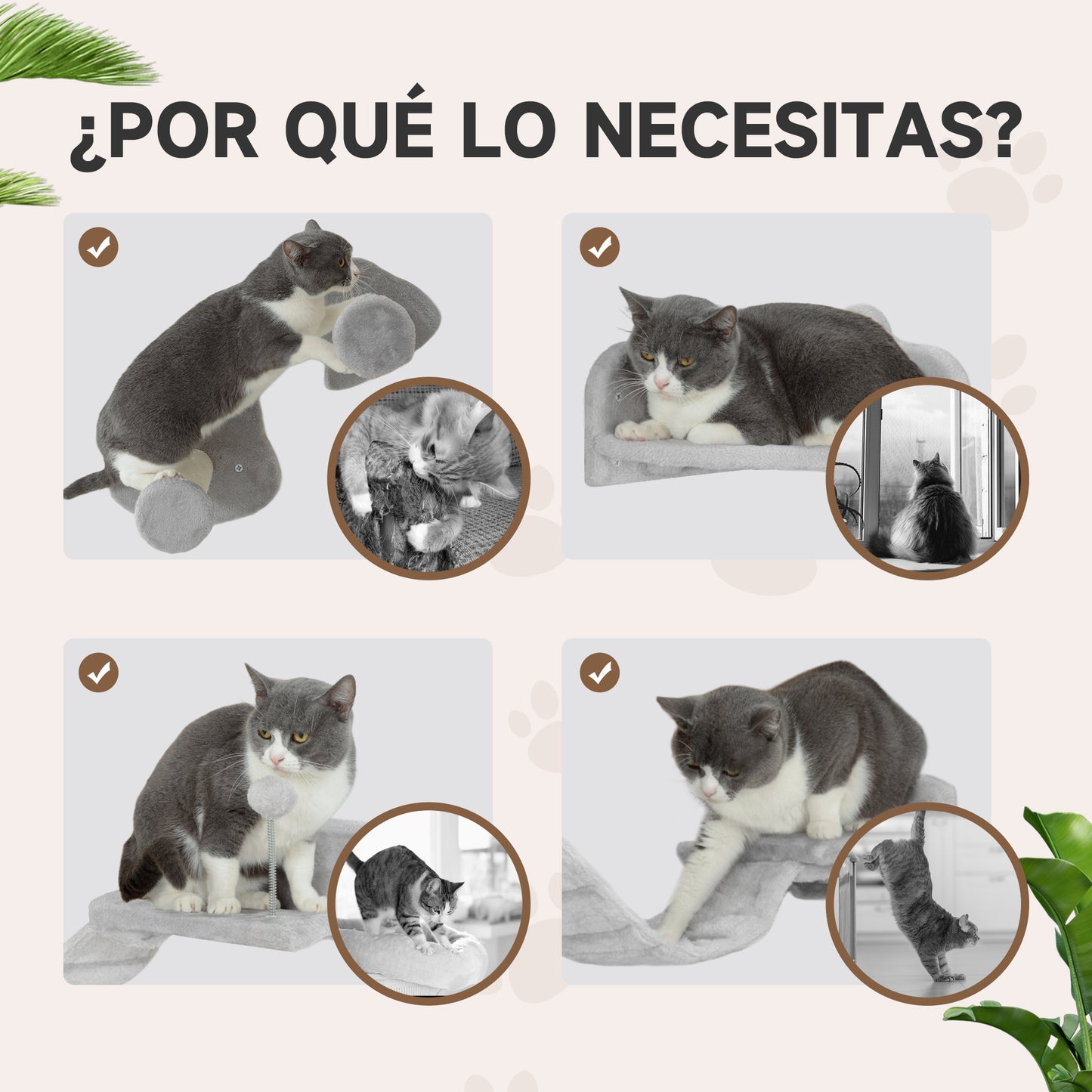 Pawhut Juego De Pared De Escalada Para Gatos De 4 Piezas Con Plataformas Gris_5
