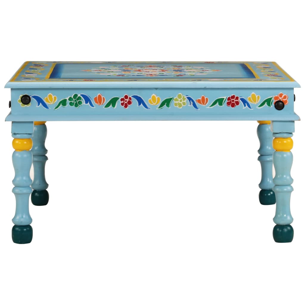 Mesa De Centro Madera Maciza De Mango Turquesa Pintada A Mano_0