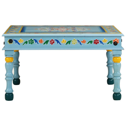 Mesa De Centro Madera Maciza De Mango Turquesa Pintada A Mano_0
