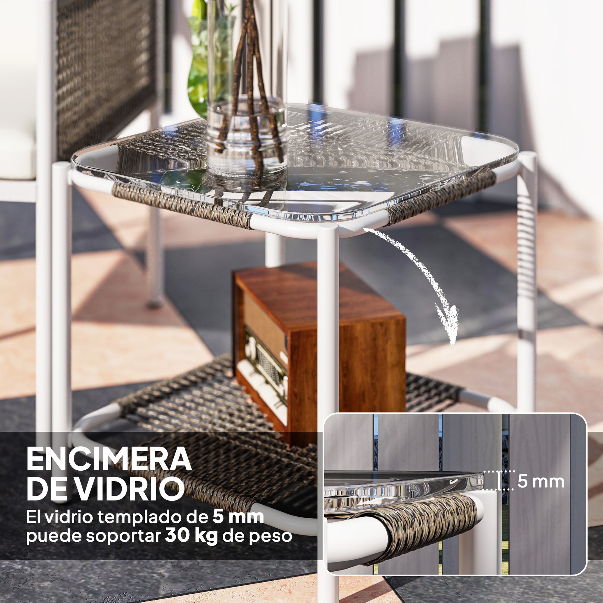 Outsunny Conjunto De Muebles De Ratán 1 Mesa Y 2 Sillas Con Cojines Marrón_5