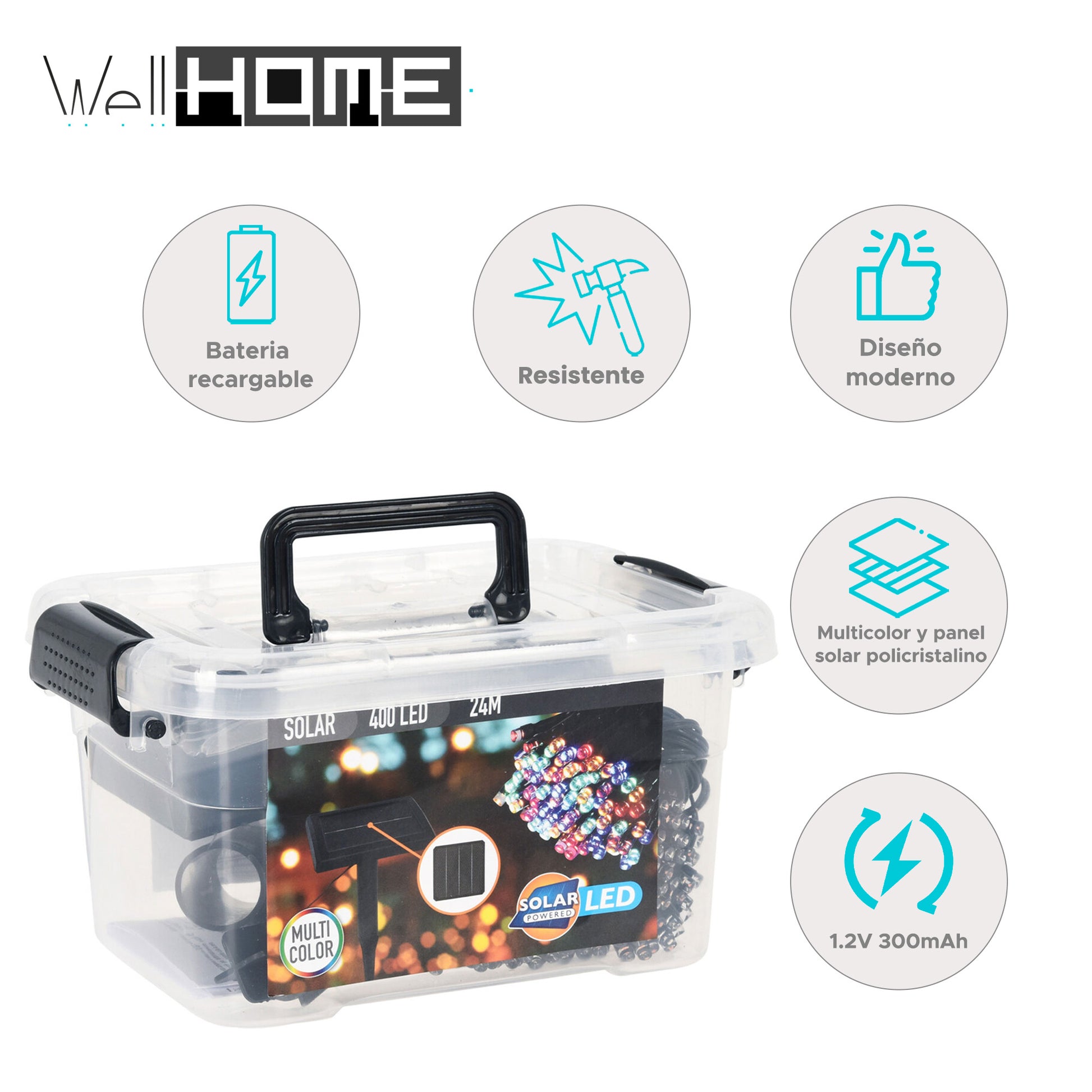 Well Home Cadena De Luz Led Solar Multicolor Con 400 Leds Y Panel Solar Policristalino_1