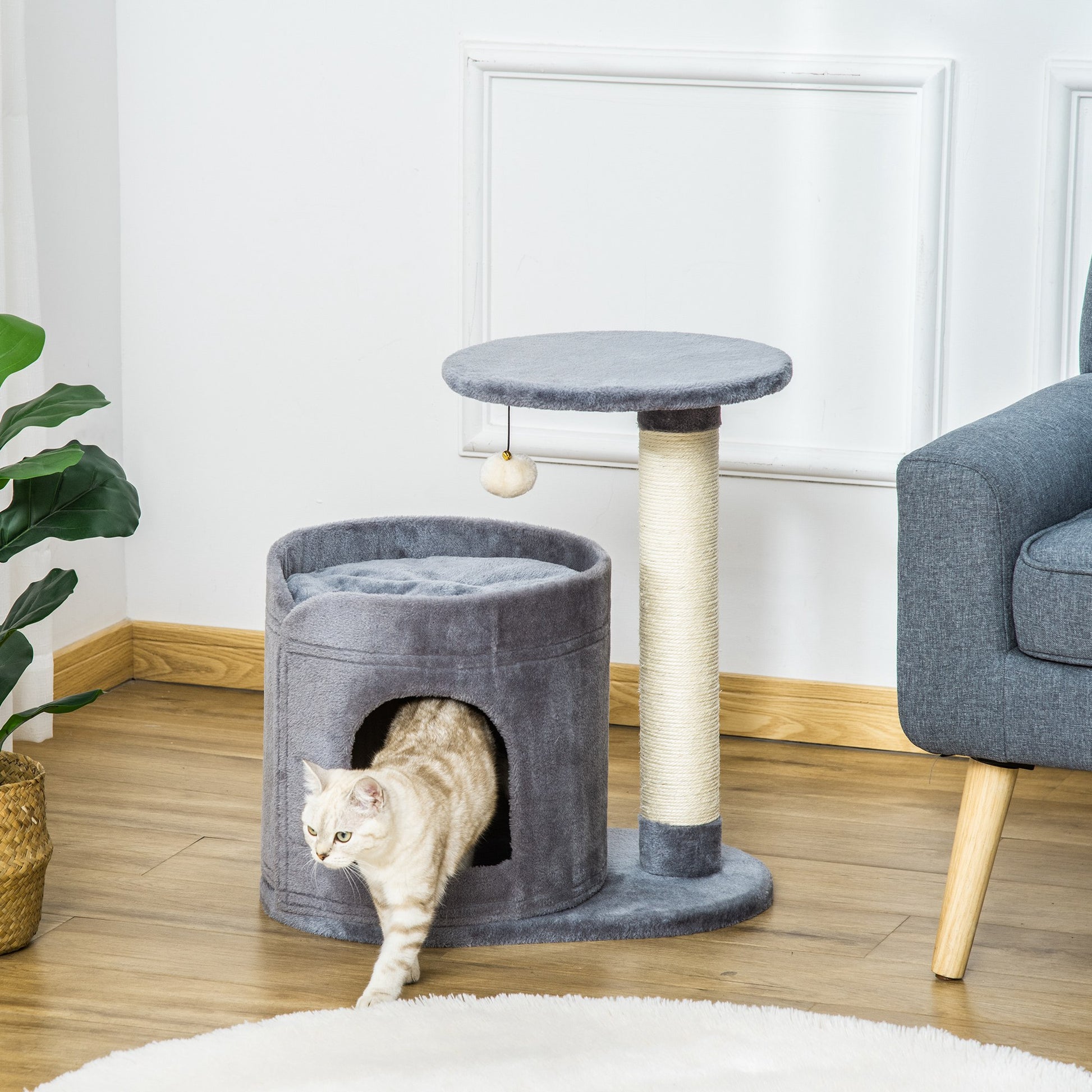 Pawhut Árbol Rascador Para Gatos Altura 59 Cm Con Cueva Poste De Sisal Y Bola_1