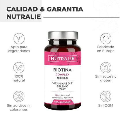 Nutralie Biotina complex 10000 mcg pelo, piel, uñas, 120 cápsulas