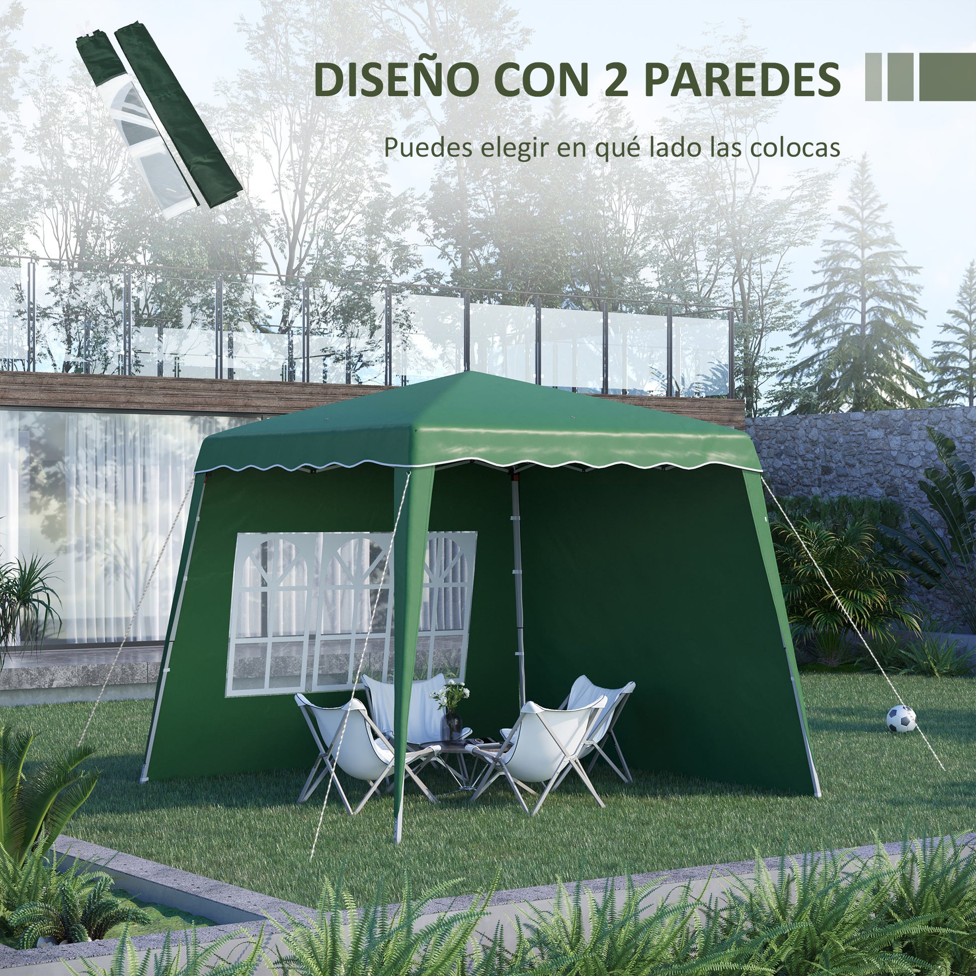 Outsunny Carpa Plegable 2 Paredes Laterales 2,89x2,89 M Altura Ajustable Verde_3