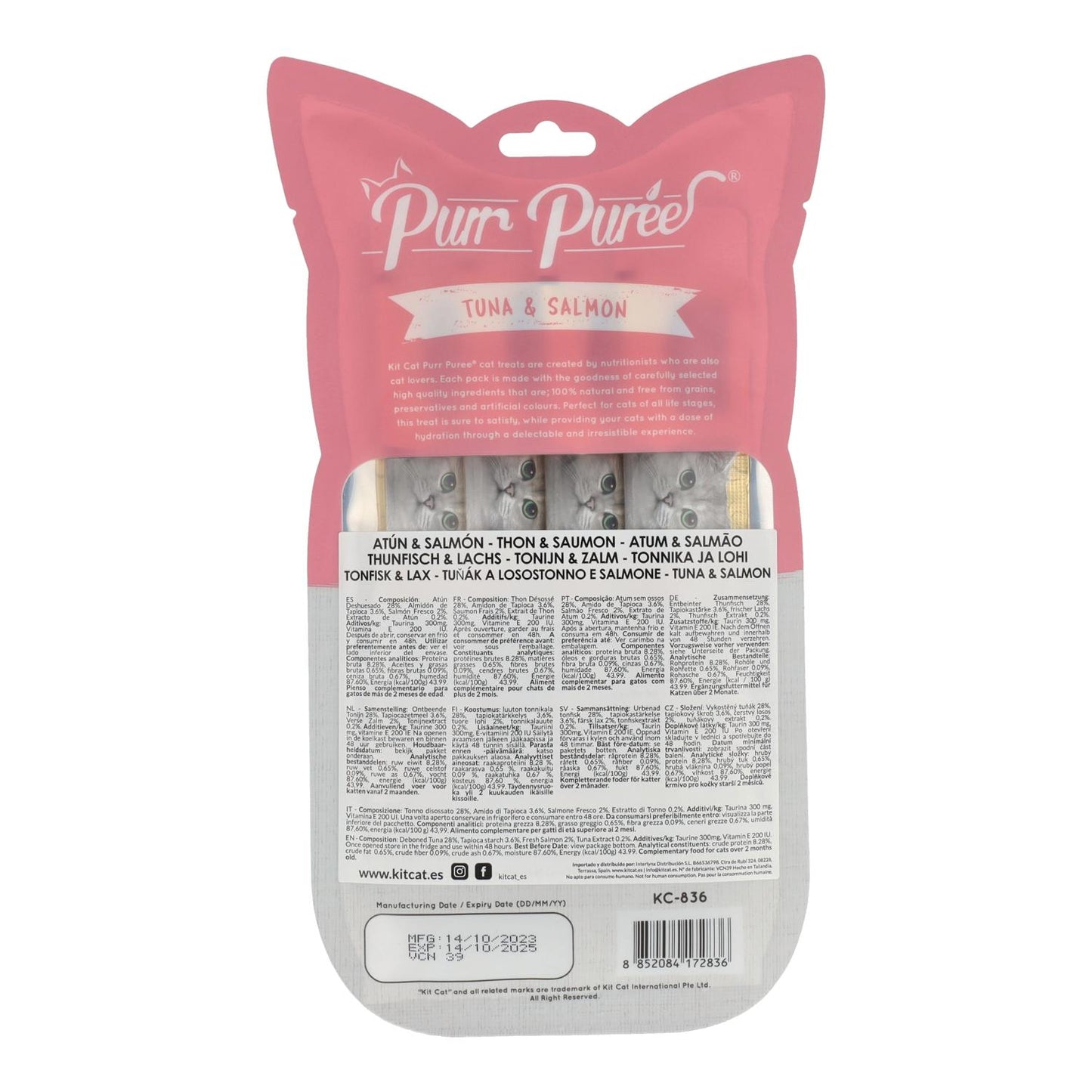 Kit Cat PurrPuree - Atún y Salmón 60 g Snack cremoso para gatos