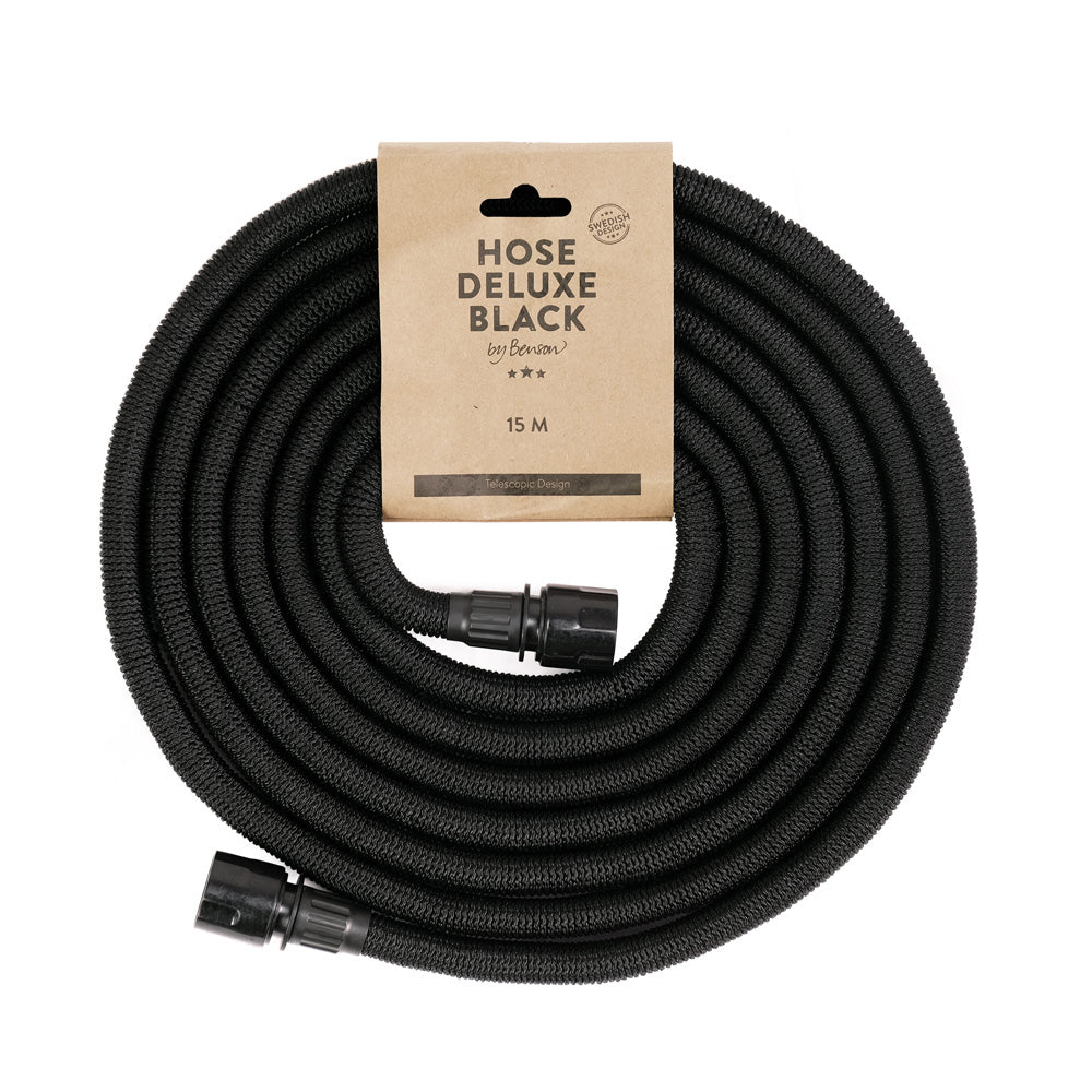 Manguera De Riego Deluxe - Negro, 15 M, Tejido, Látex, Se Expande Con El Agua.