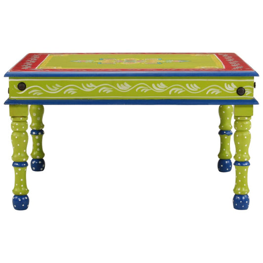 Mesa De Centro Madera Maciza De Mango Verde Pintada A Mano_0