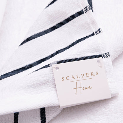 Toalla De Baño A Rayas 90x150cm 100% Algodón 470gsm Navy Logo Bordado Mediterranean Scalpers Home_3