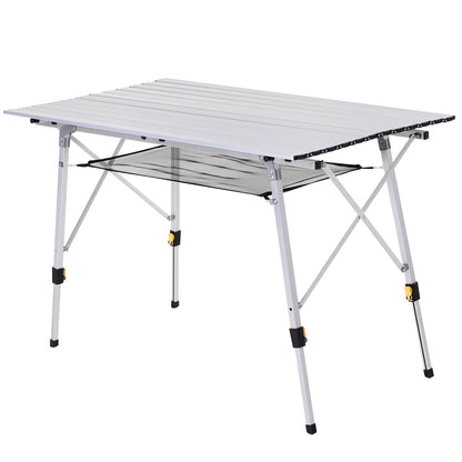 Outsunny Mesa De Camping Plegable Con Altura Ajustable 120x69x59-78 Cm Plata_0