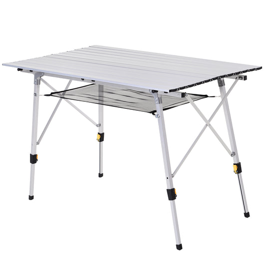 Outsunny Mesa De Camping Plegable Con Altura Ajustable 120x69x59-78 Cm Plata_0