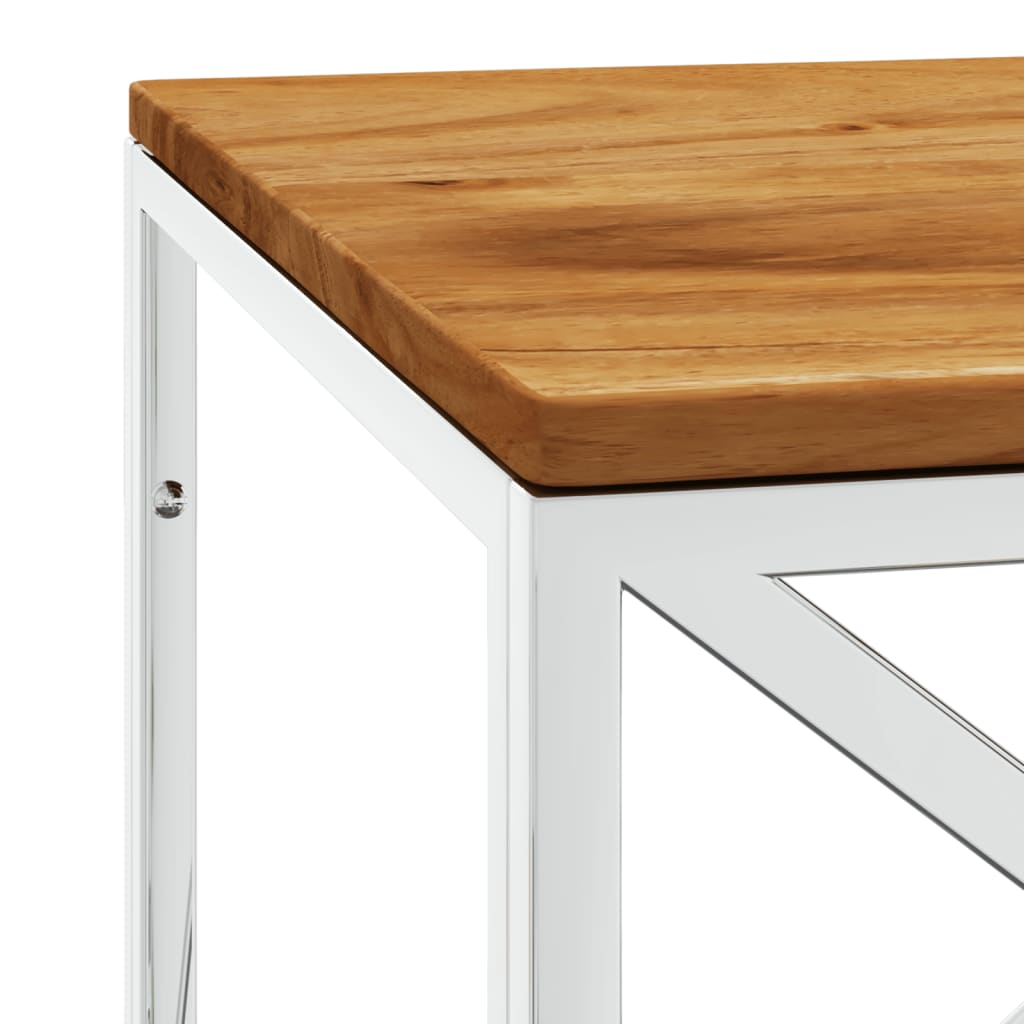 Mesa De Centro Acero Inoxidable Y Madera Maciza De Acacia_3