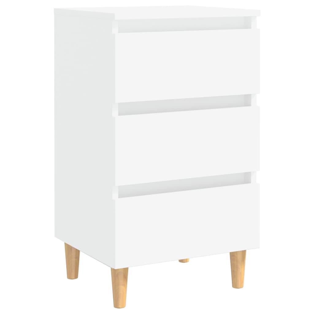 Mesita De Noche Con Patas De Madera Maciza Blanca 40x35x69 Cm_0