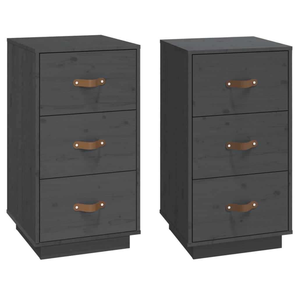 Mesitas De Noche 2 Uds Madera Maciza Pino Gris 40x40x75 Cm_0