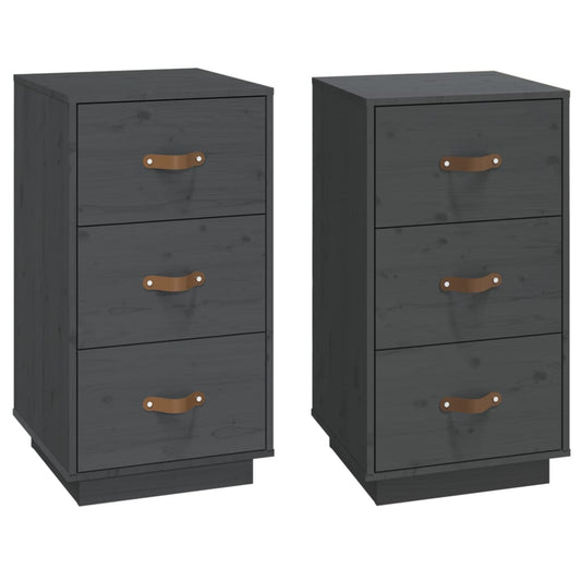Mesitas De Noche 2 Uds Madera Maciza Pino Gris 40x40x75 Cm_0
