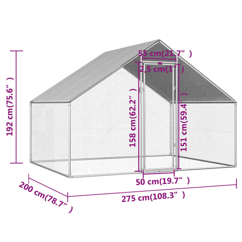Vidaxl Jaula Gallinero De Exterior De Acero Galvanizado 2,75x2x1,92 M_5
