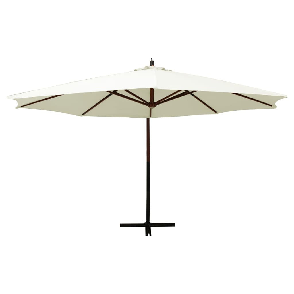 Vidaxl Sombrilla Colgante Con Poste De Madera Blanco Arena 350cm_1