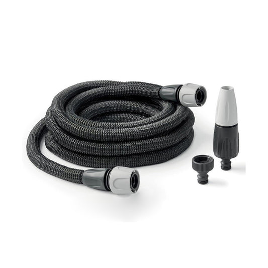 Kit manguera extensible Aquapop Grey Easy 15 m con lanza ergónomica, racores y nariz de grifo