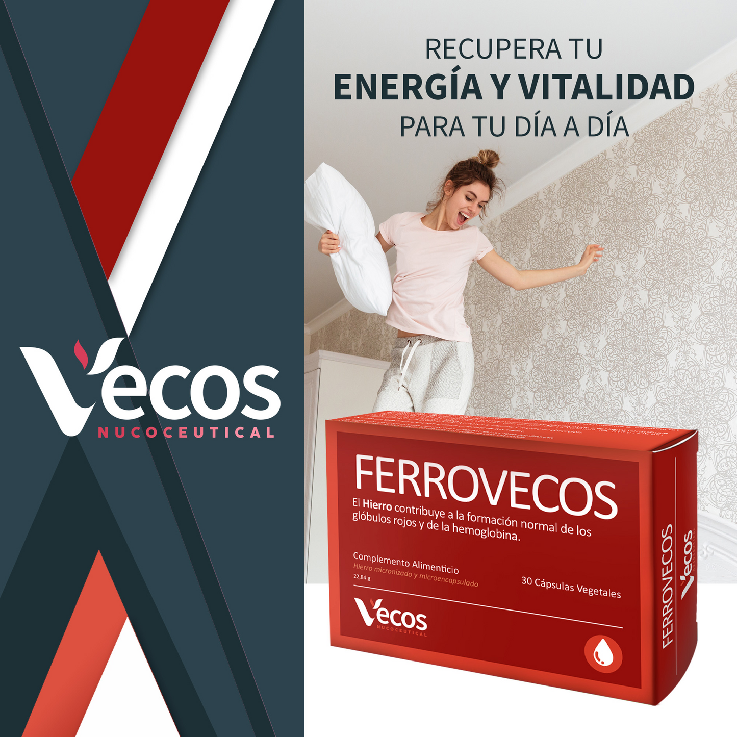Ferrovecos 40 Mg Hierro Liposomado Vecos 30 Cápsulas | Para Cansancio Y La Fatiga | Con B6, B12 Y Ácido Fólico_1
