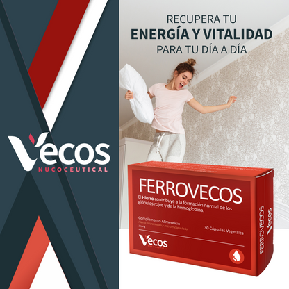 Ferrovecos 40 Mg Hierro Liposomado Vecos 30 Cápsulas | Para Cansancio Y La Fatiga | Con B6, B12 Y Ácido Fólico_1