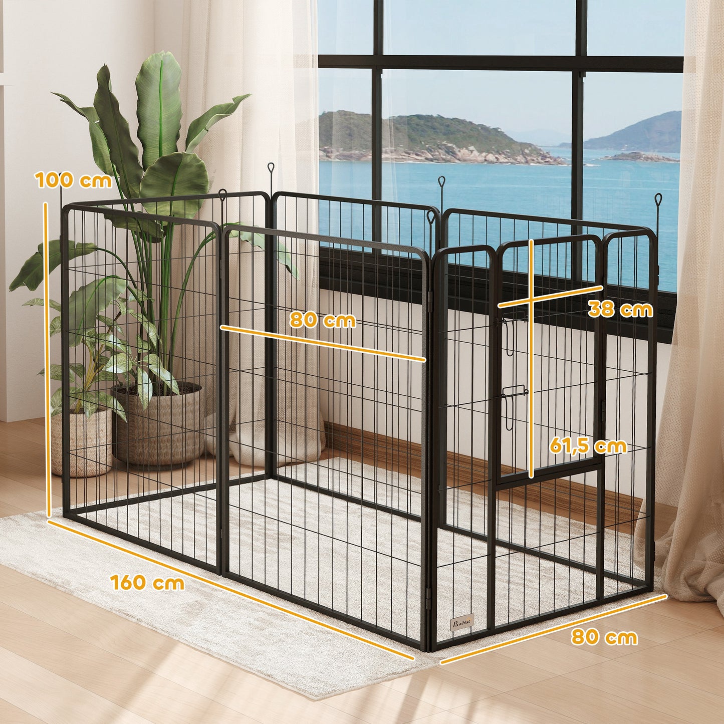 Pawhut Parque Para Perros De 6 Paneles De 100 Cm De Altura Con Puerta Negro_2