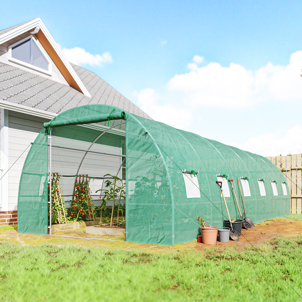 Invernadero De Túnel Jardín Con 12 Ventanas Outsunny 8x3x2m Verde_1