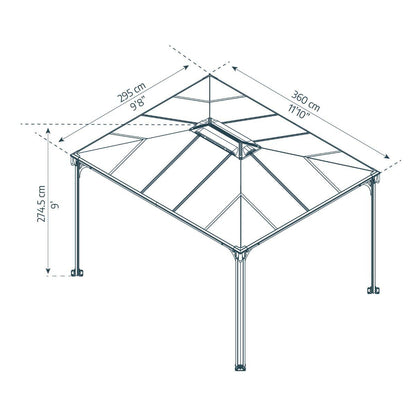 Cenador Martinique 3600 Gazebo De Aluminio gris Con Vidriado De policarbonato bronce Canopia by Palram