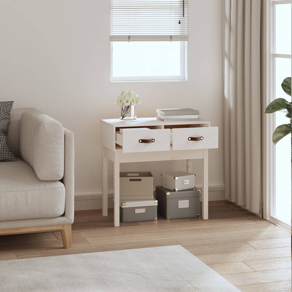 Mesa Consola De Madera Maciza De Pino Blanco 76,5x40x75 Cm_4