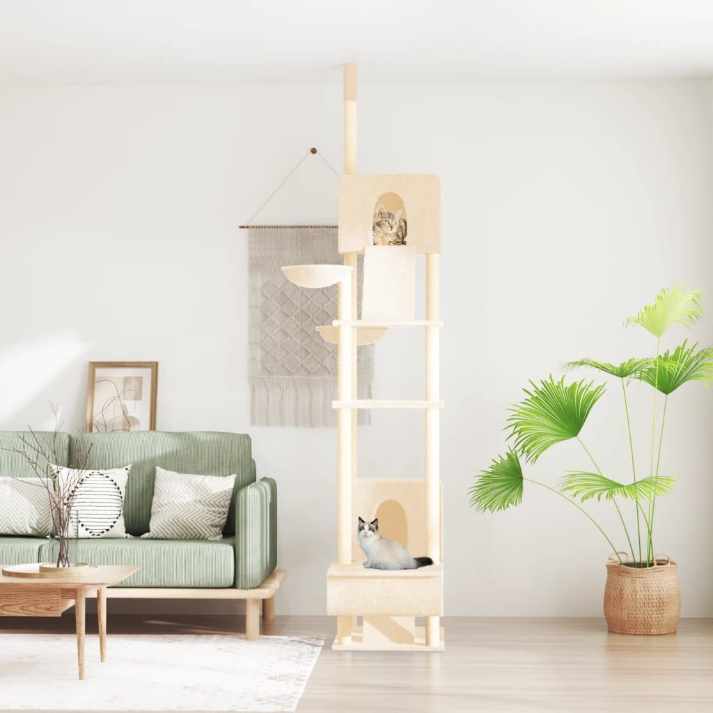 Vidaxl Árbol Rascador Para Gatos De Suelo A Techo Crema 277-303 Cm_1