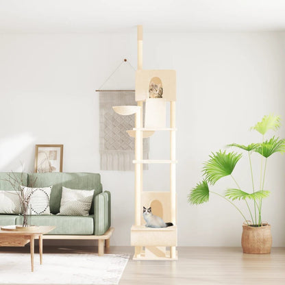 Vidaxl Árbol Rascador Para Gatos De Suelo A Techo Crema 277-303 Cm_1