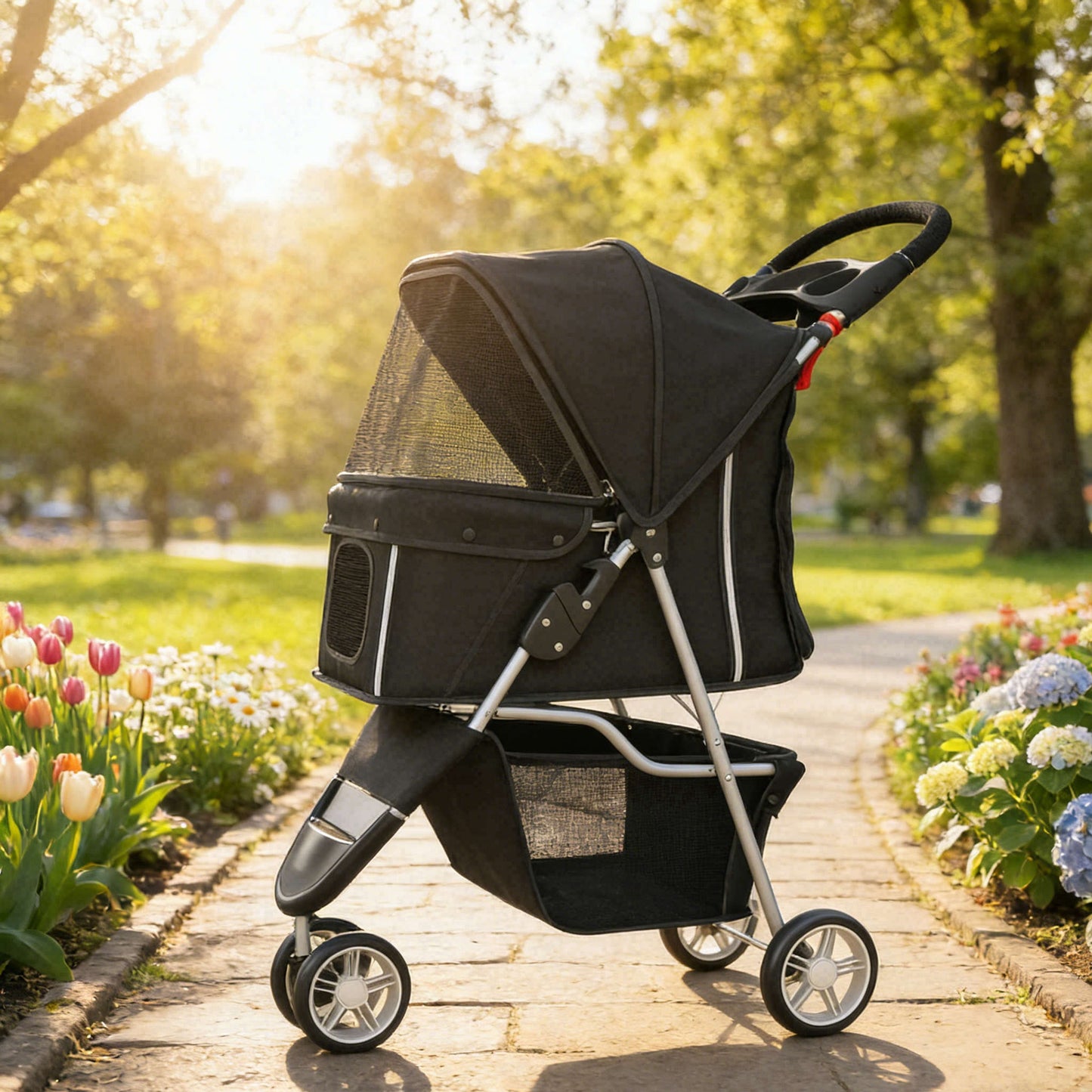 Pawhut Cochecito Para Perros Plegable Con Cesta De Almacenaje 77x44x102 Cm Negro_4