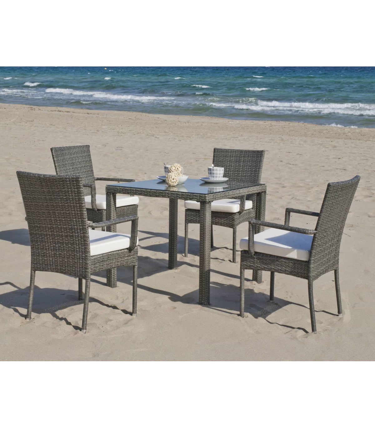 Pack De 2 Sillones Huitex Apilables Con Cojines Mali Acabado Ratan Sintetico Gris, 90cm(al_4
