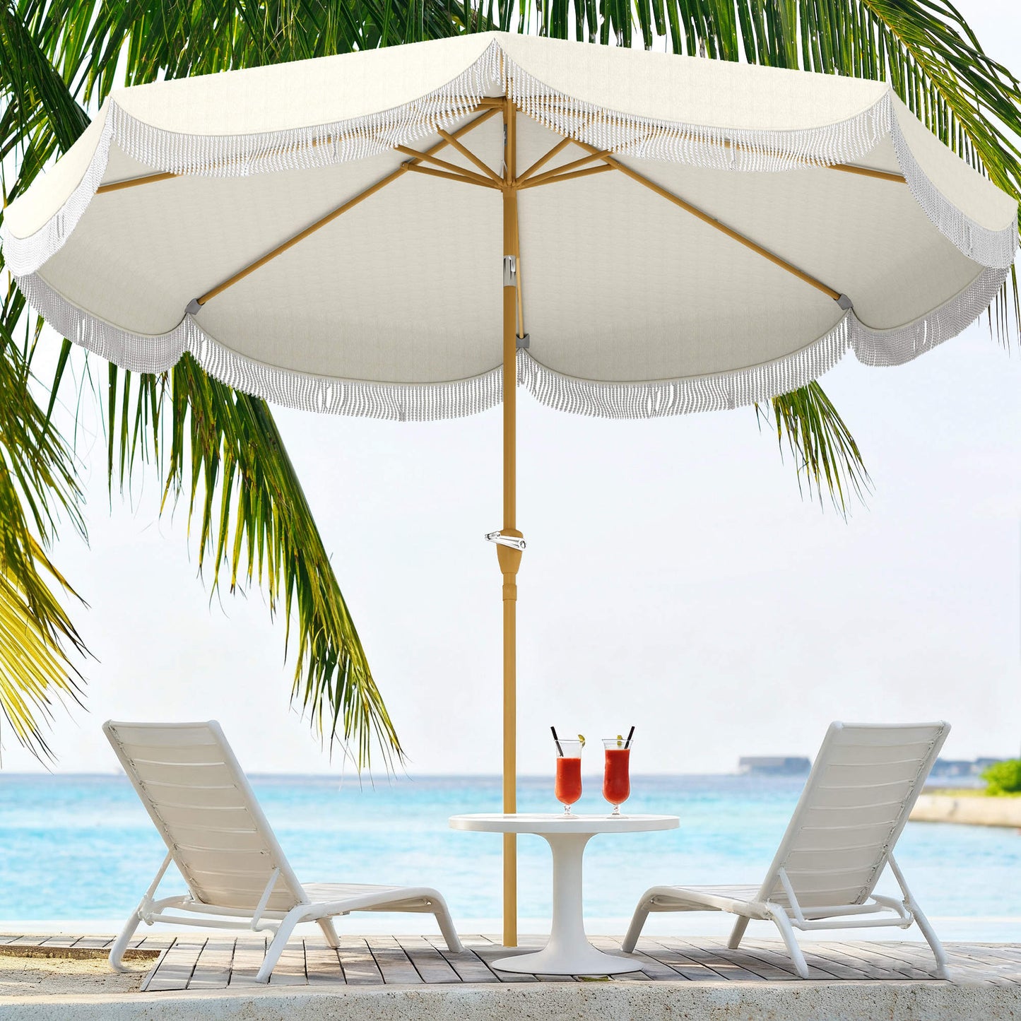 Outsunny Sombrilla Terraza Exterior Ø269 Cm Con Ángulo Ajustable Beige_1