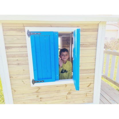 Casita Infantil De Madera Por Paneles Masgames Visby Elevada 90 Cm Rosa.