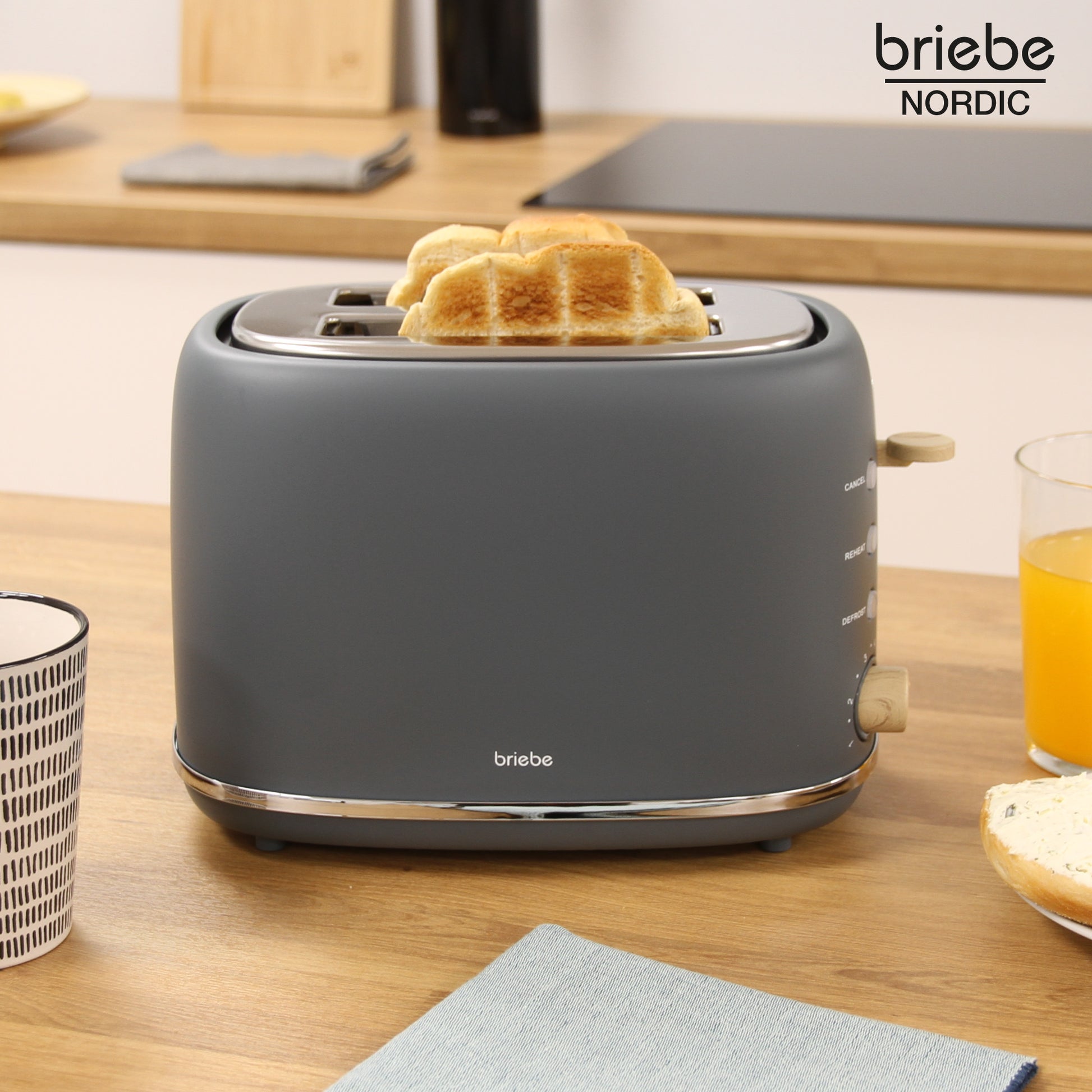Briebe Nordic Tostadora Pan Ranura Ancha, Tostador 2 Rebanadas, 6 Niveles Tostado, Calientapanecillos, Ta1166gry, Gris_1