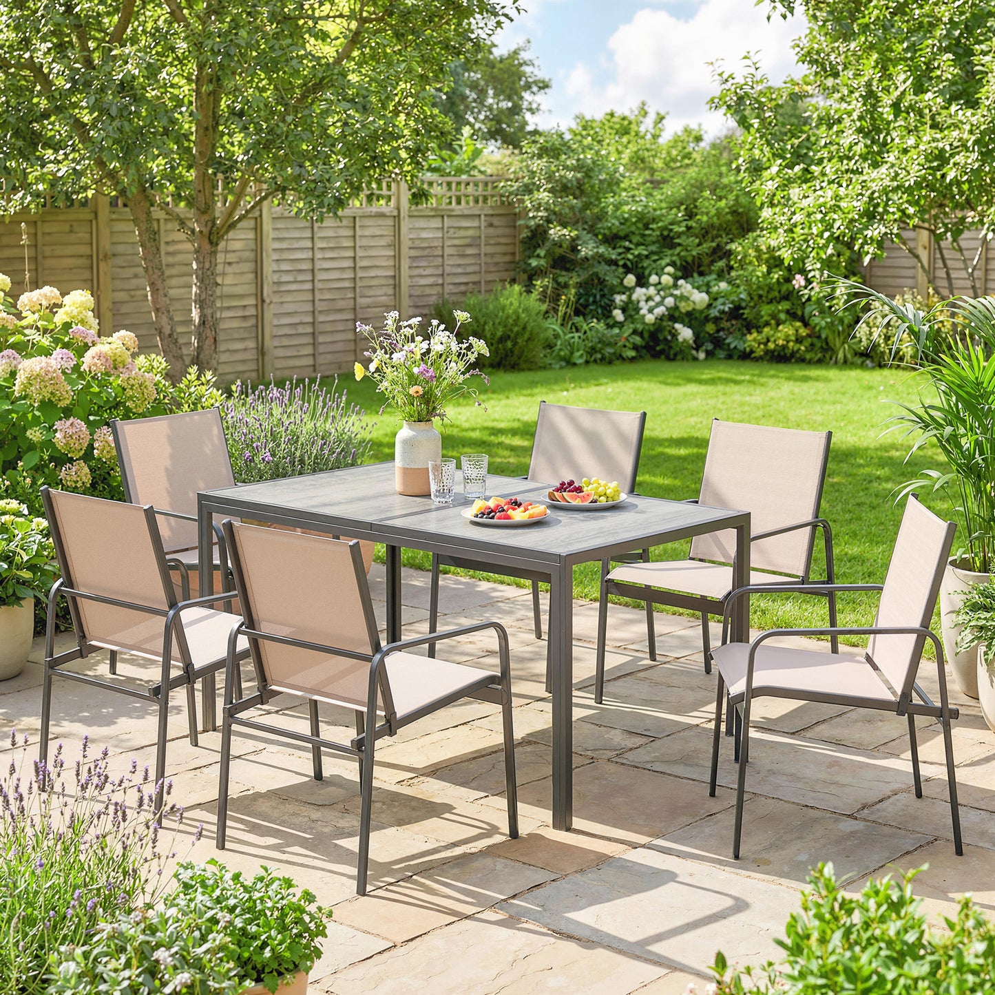 Outsunny Conjunto De Mesa Y Sillas Jardín De 7 Piezas Con Sillas Transpirables_3