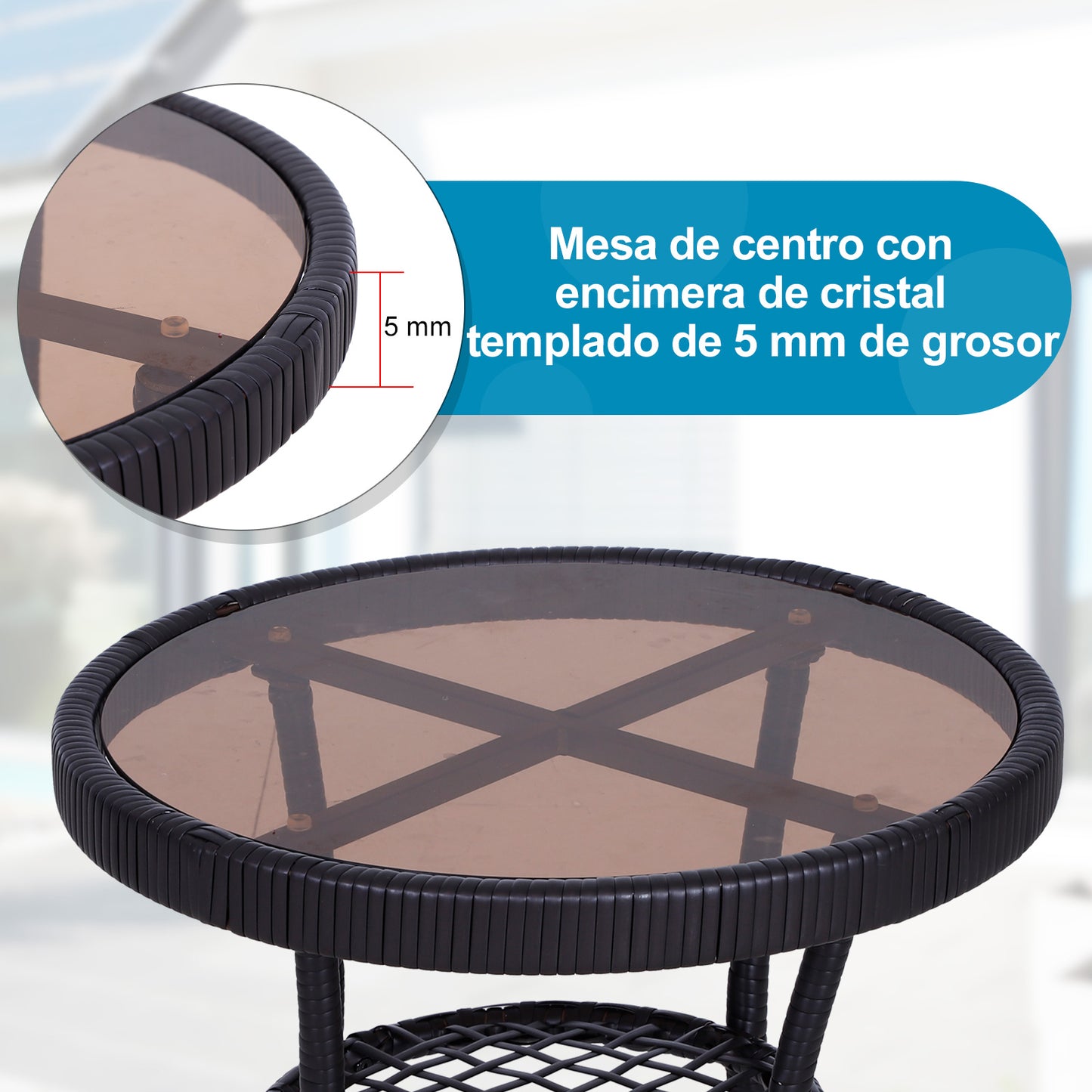 Outsunny Conjunto De Muebles De Ratán Para Jardín Con Mesa Ø51x46 Cm Y 2 Sillas_5