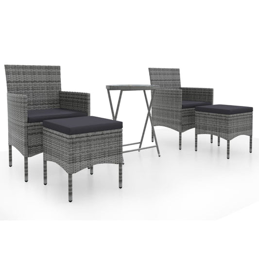 Vidaxl Mesa Sillas Jardín 5 Pzas Ratán Sintético Vidrio Templado Gris_0
